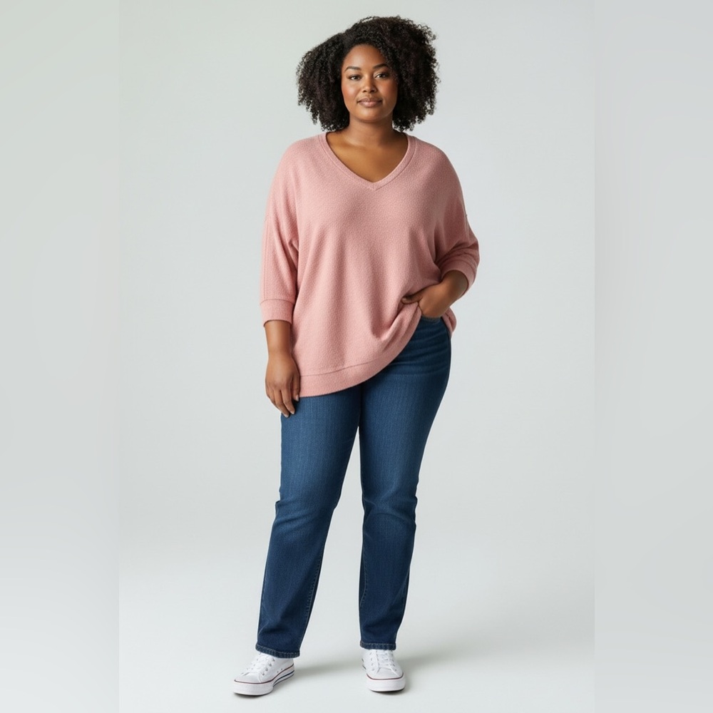 Zenana Outfitters Long Sleeve Tunic Sweater // Pink // XL